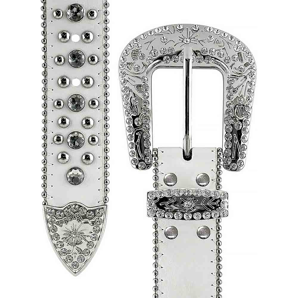 Y2K White Fleur De Lys with Studs and White Stones Studded Rhinestones Belt