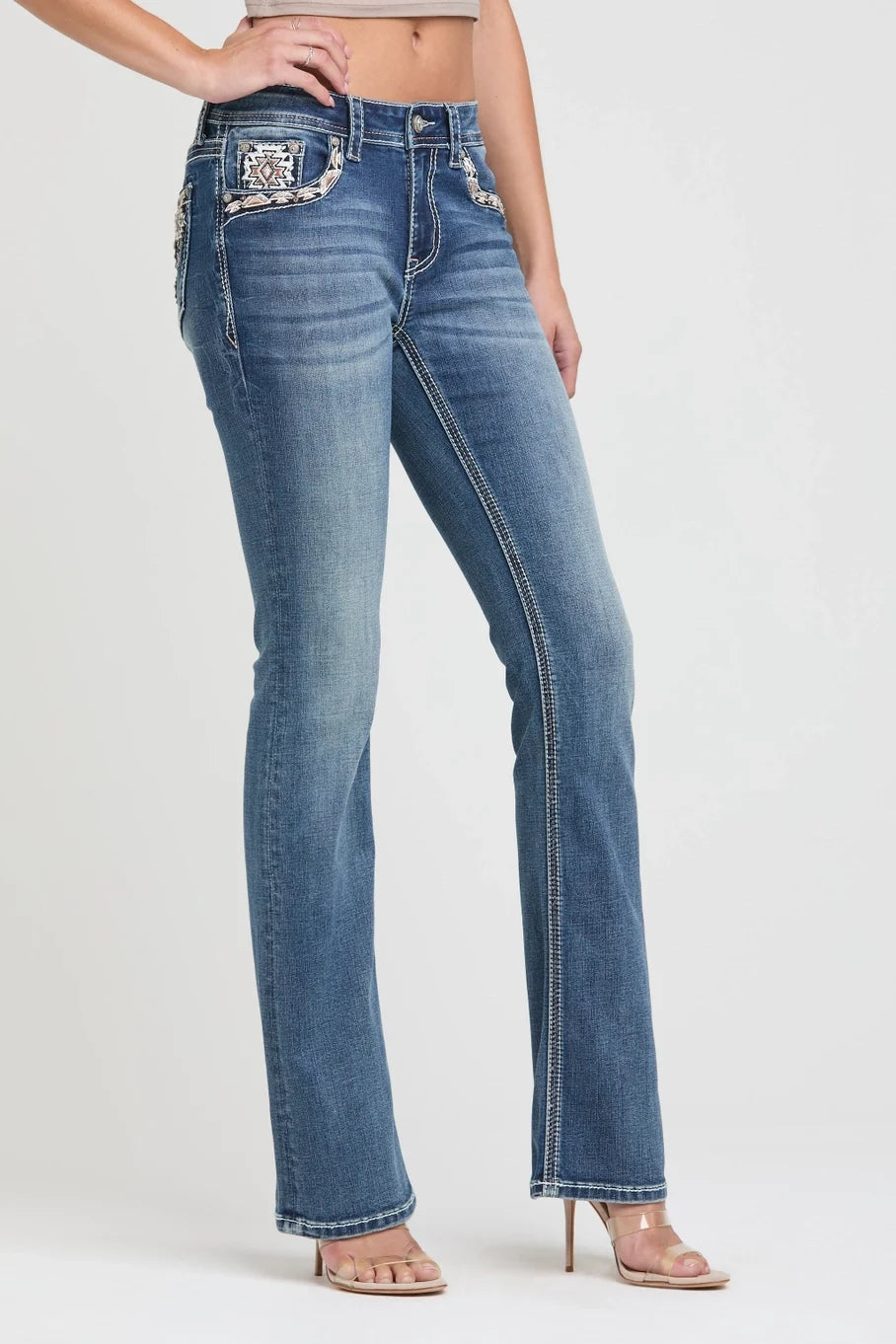 Grace in LA Aztec Mid-Rise Boot Cut Jeans 30"