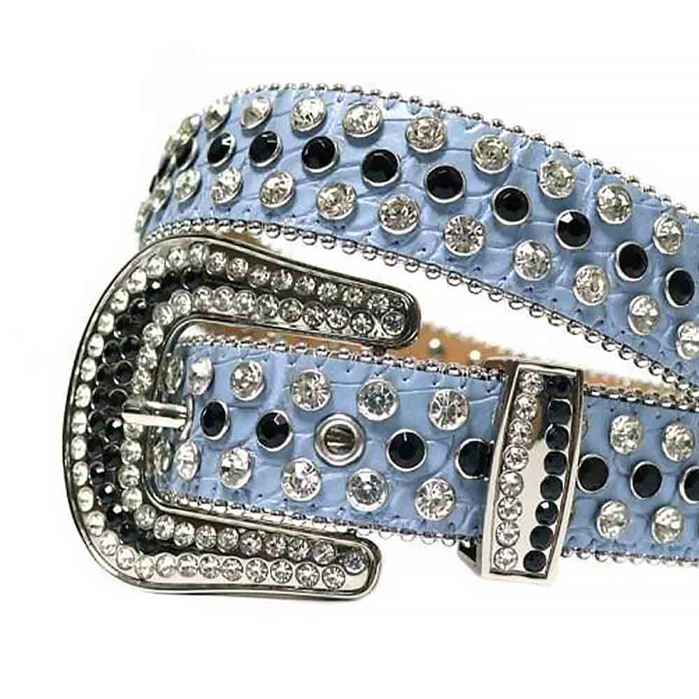 Y2K Sky Blue with Black and Sparkling White Studded Rhinestone Belt