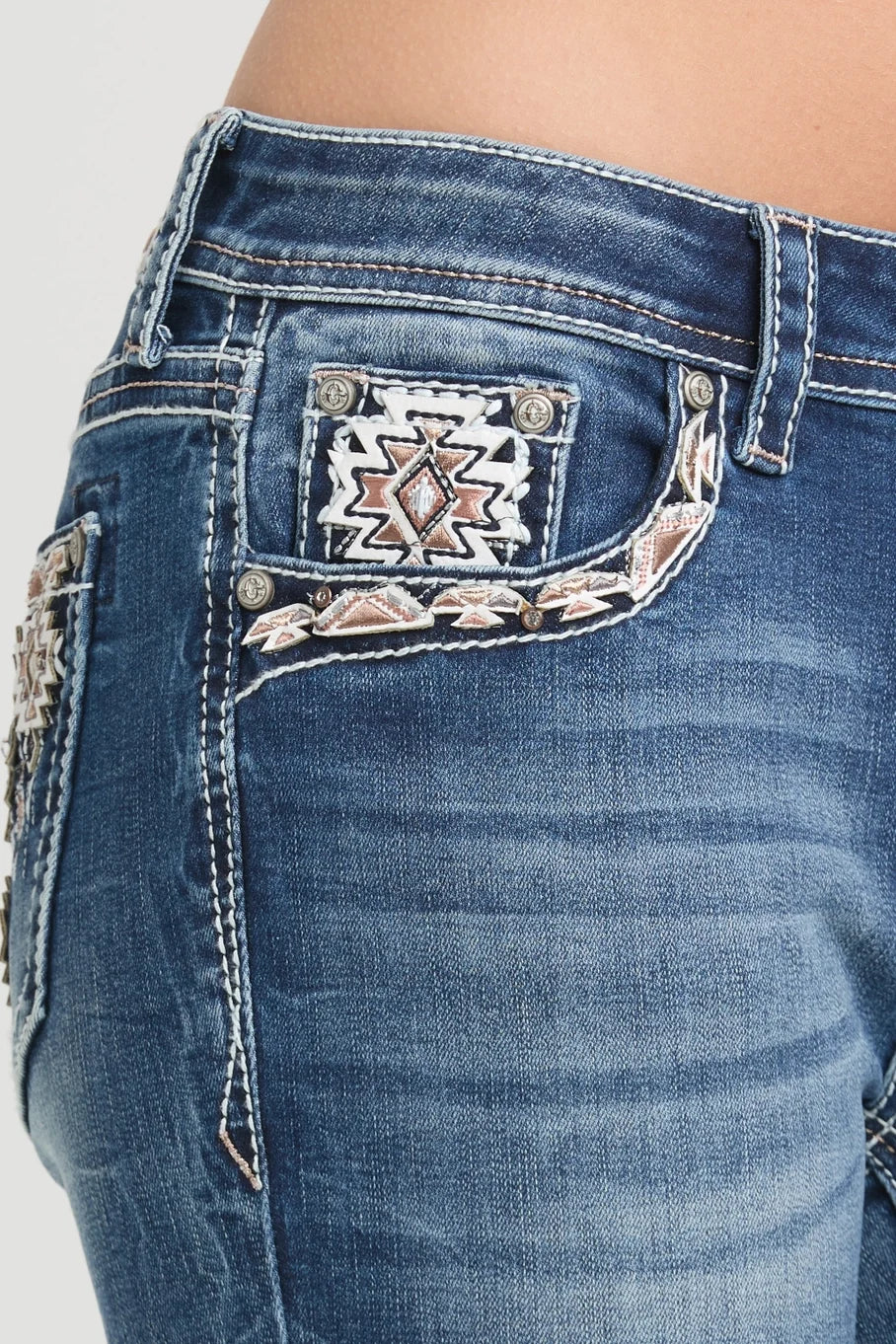 Grace in LA Aztec Mid-Rise Boot Cut Jeans 30"