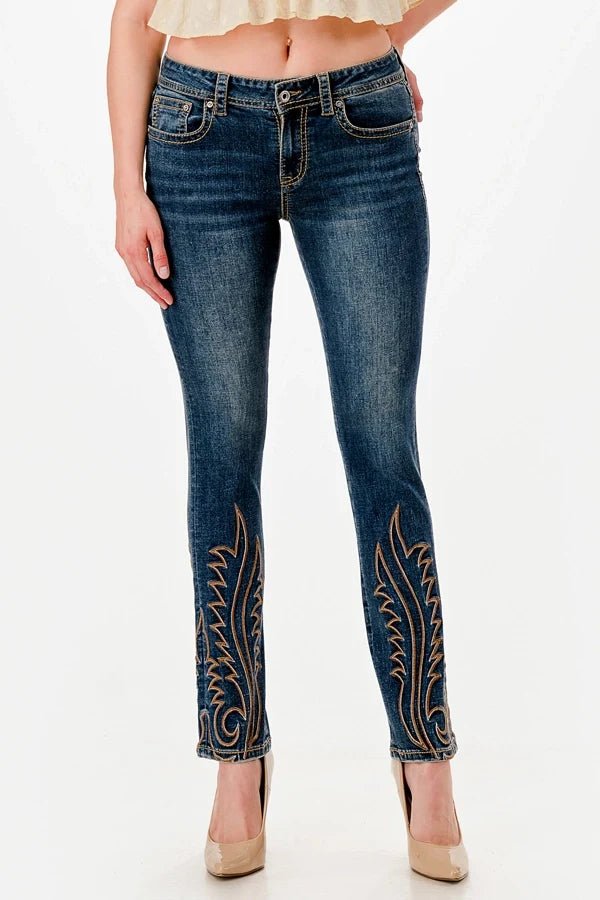 Grace in LA Flame Stitch Detail Straight Leg Jeans 30"