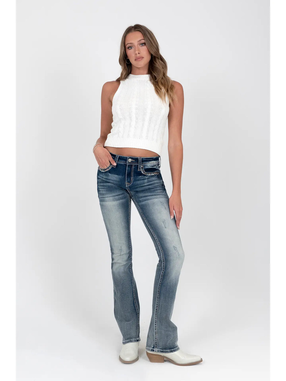 Grace In LA Dream Catcher Mid-Rise Boot Cut Jeans 32"
