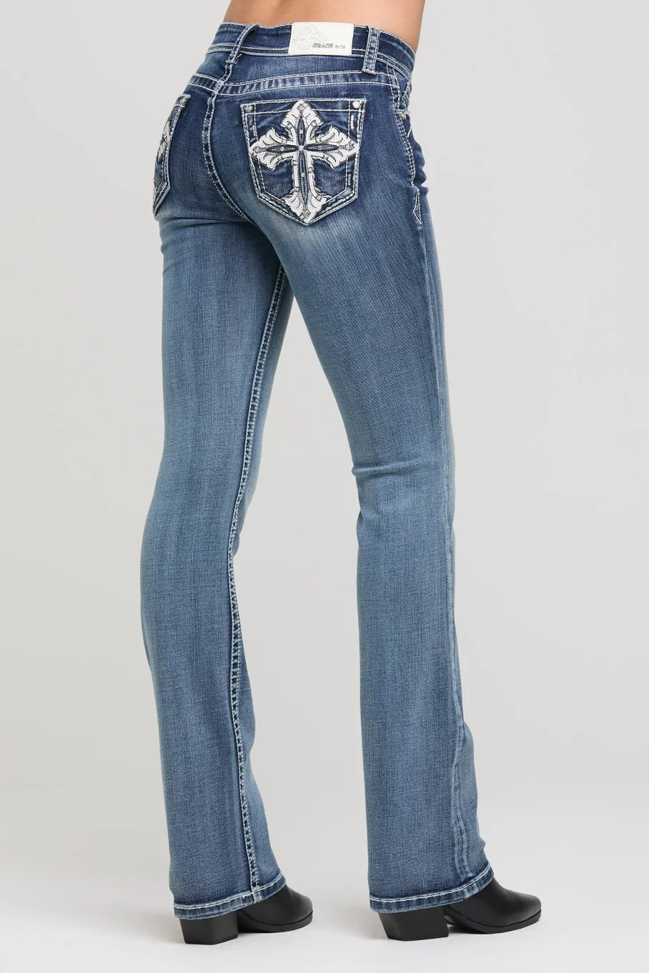 Grace in LA Cross Modify Mid-Rise Boot Cut Jeans 34"