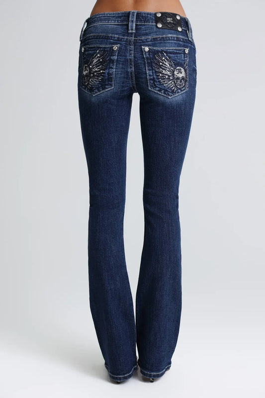 Miss Me Skull Sparkle Low Rise Bootcut Jeans 32"