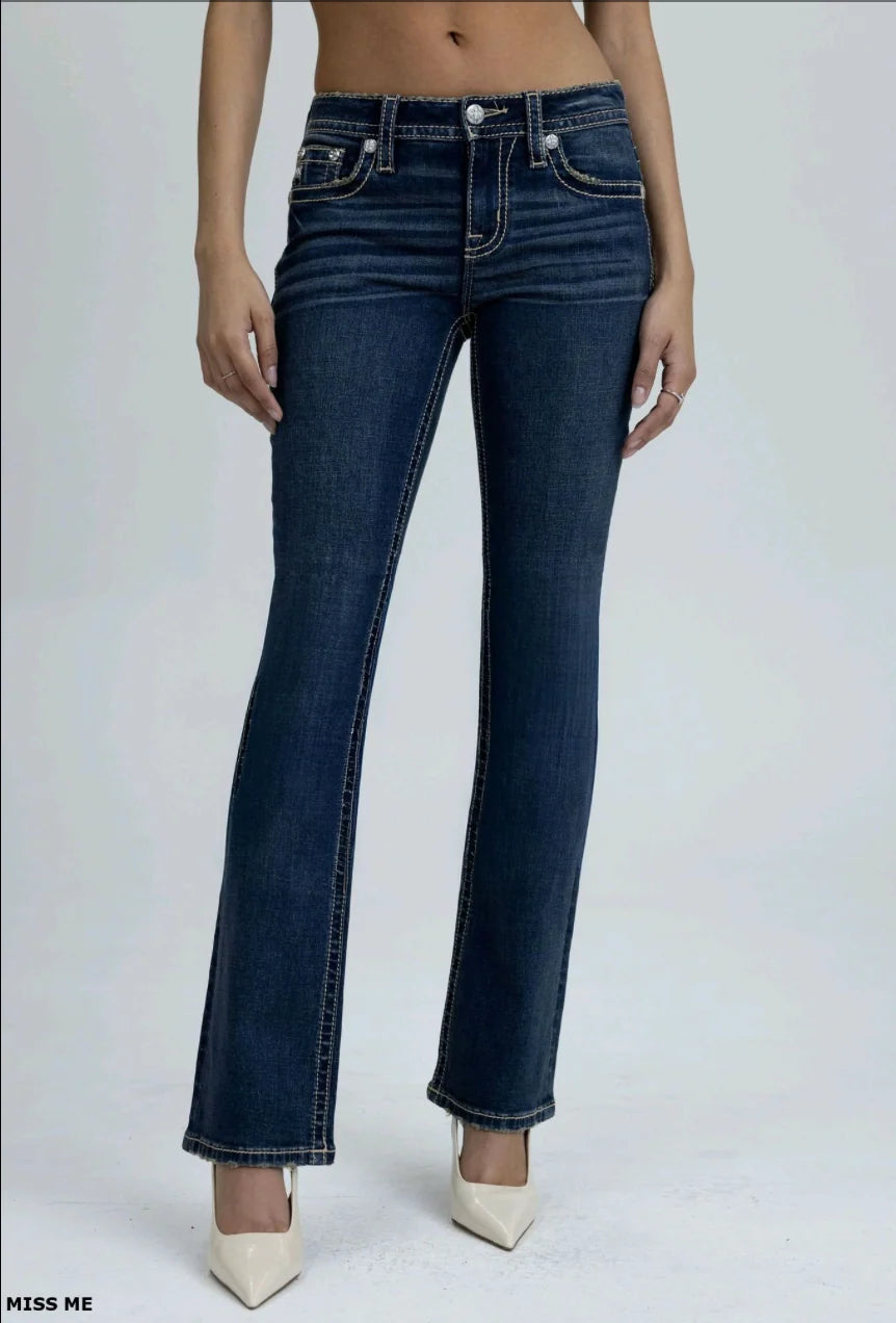 Miss Me Crystal Angel Wing Mid-Rise Boot Cut Jeans 30"