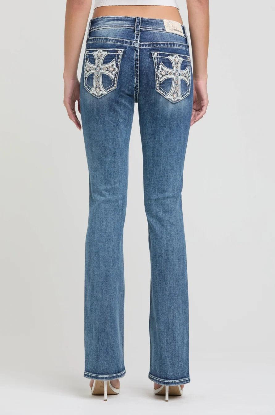 Grace In LA Cross Mid-Rise Boot Cut Jeans 30"