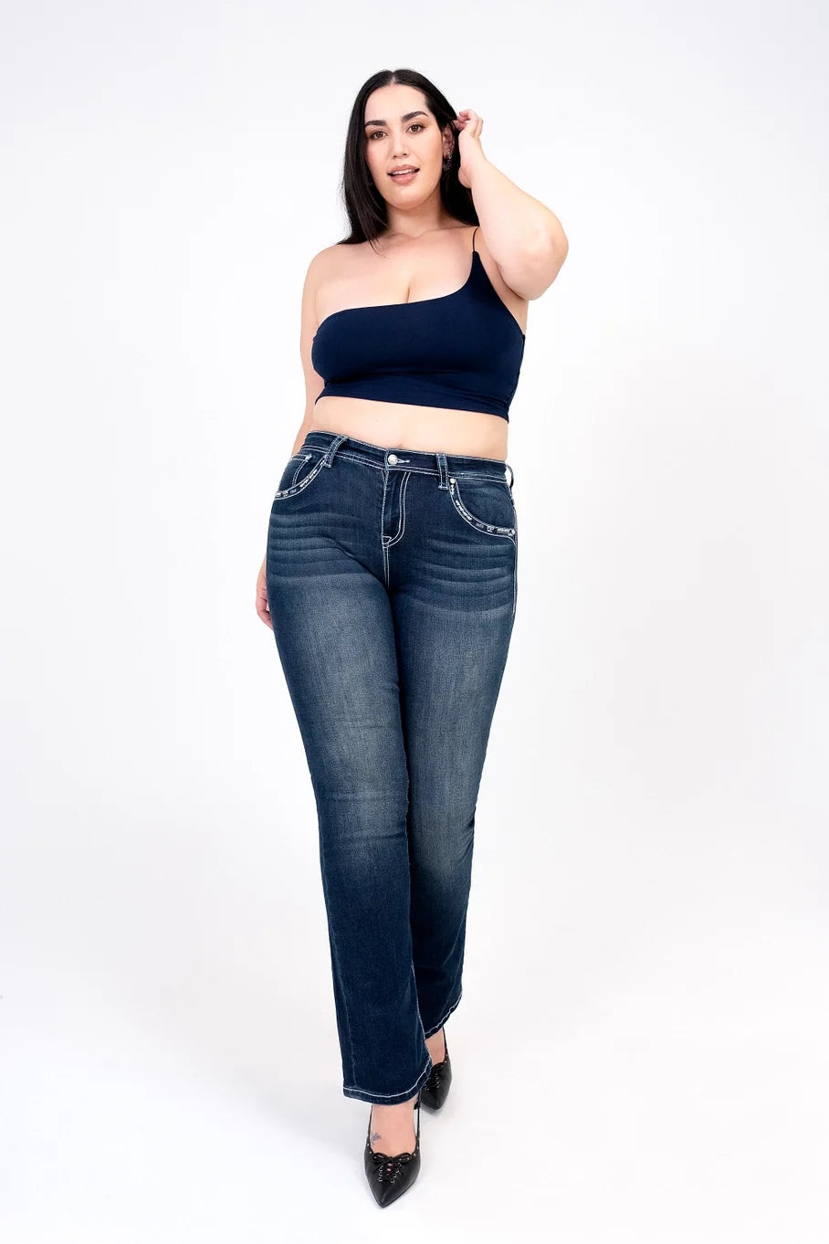 Grace In LA Steer Head Modify Plus Size Bootcut Jeans 32"
