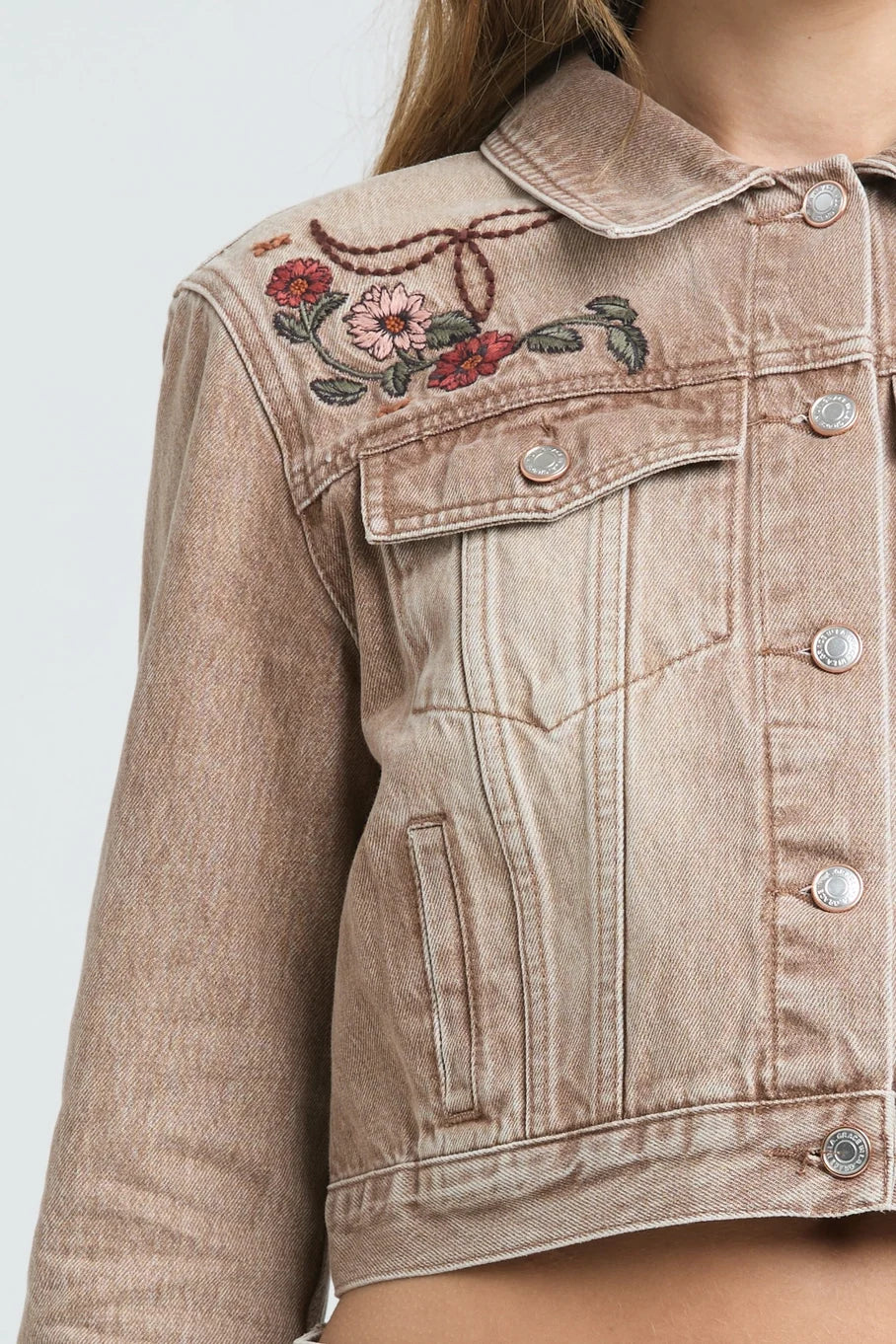 Western Embroidery Camel Denim Jacket