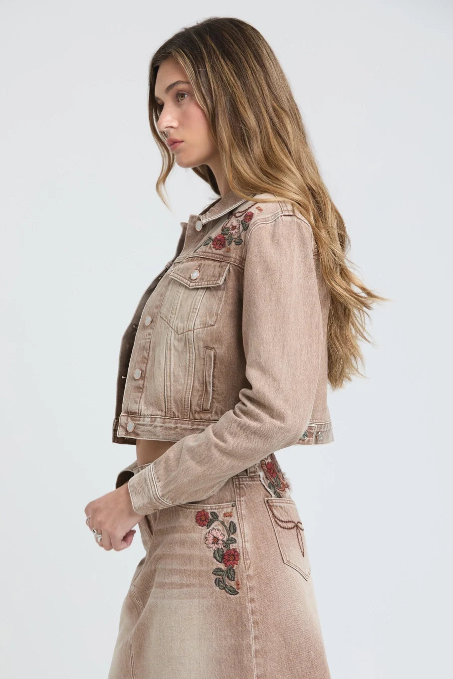 Western Embroidery Camel Denim Jacket
