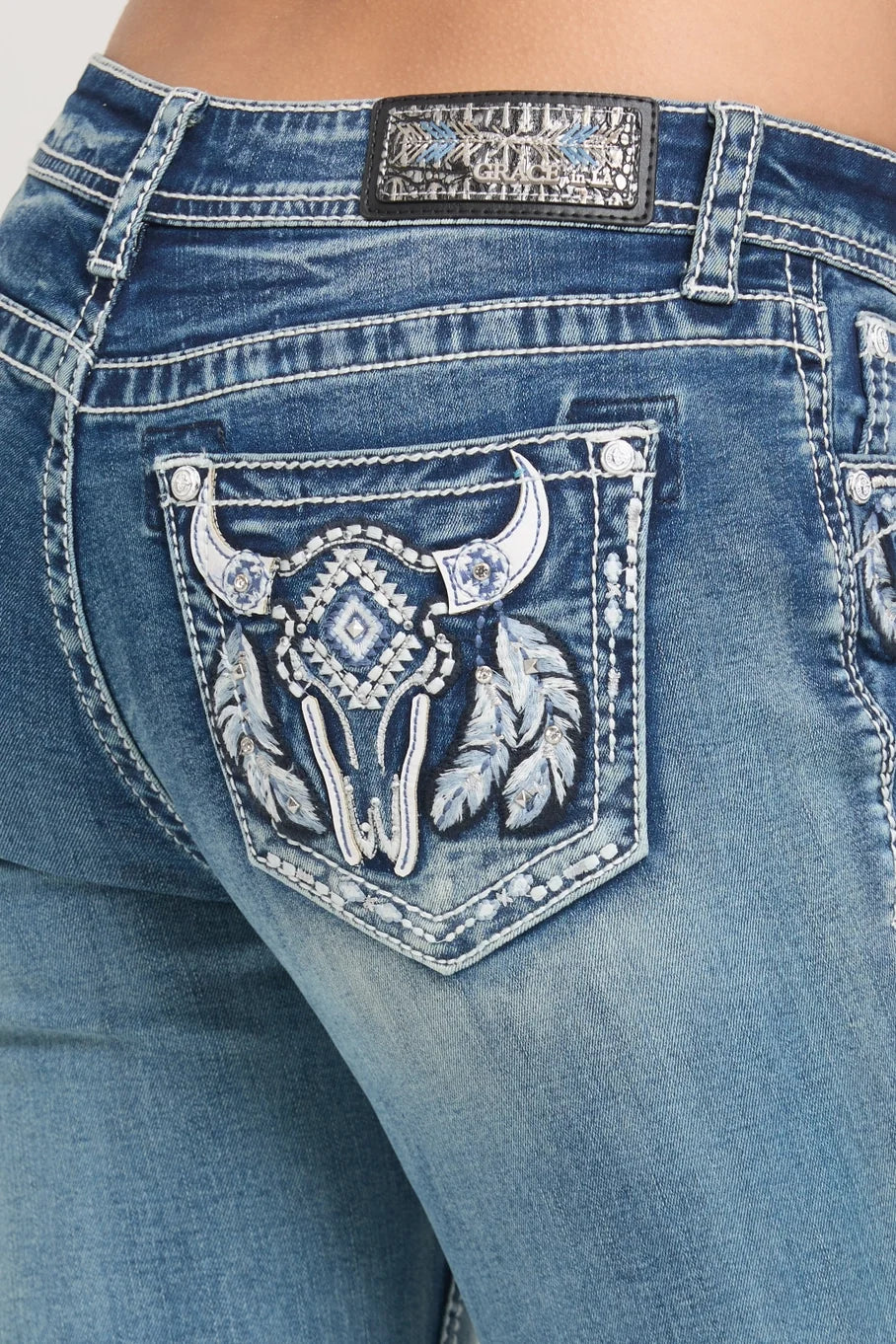 Grace in LA Steer Head Bootcut Jeans 32"
