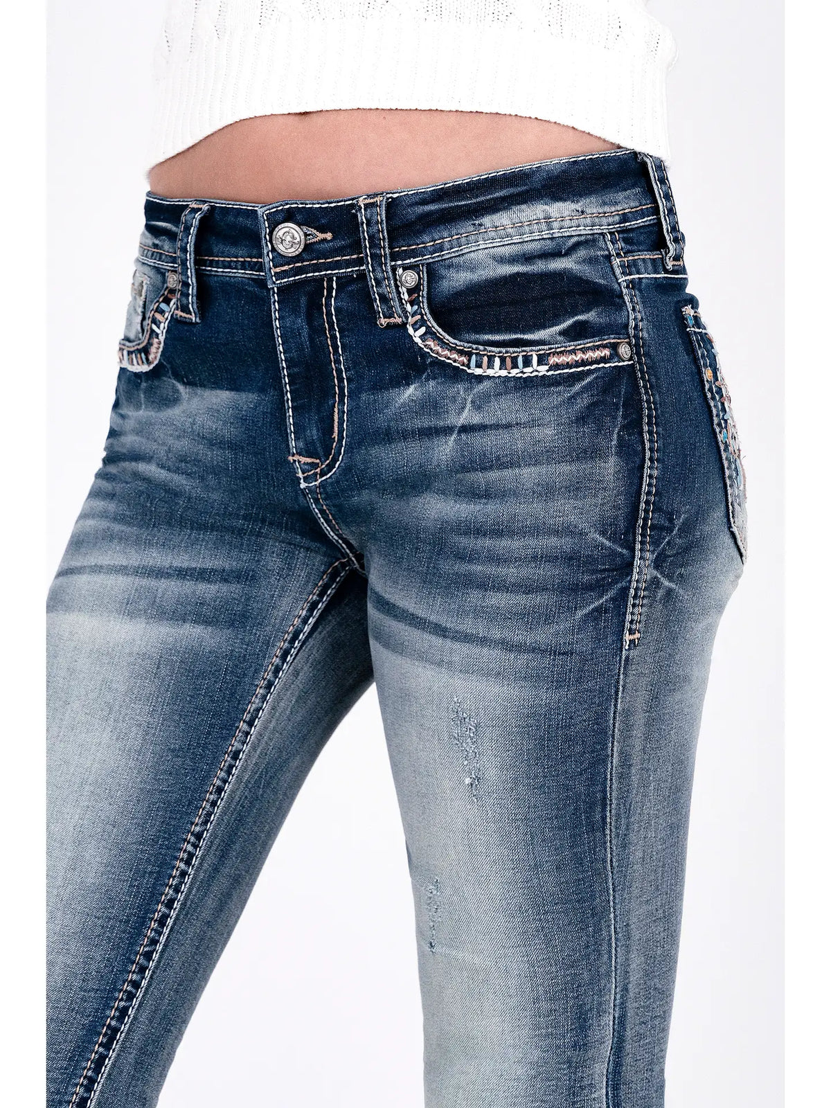 Grace In LA Dream Catcher Mid-Rise Boot Cut Jeans 32"