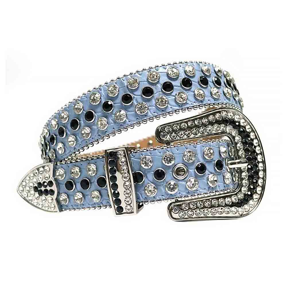 Y2K Sky Blue with Black and Sparkling White Studded Rhinestone Belt