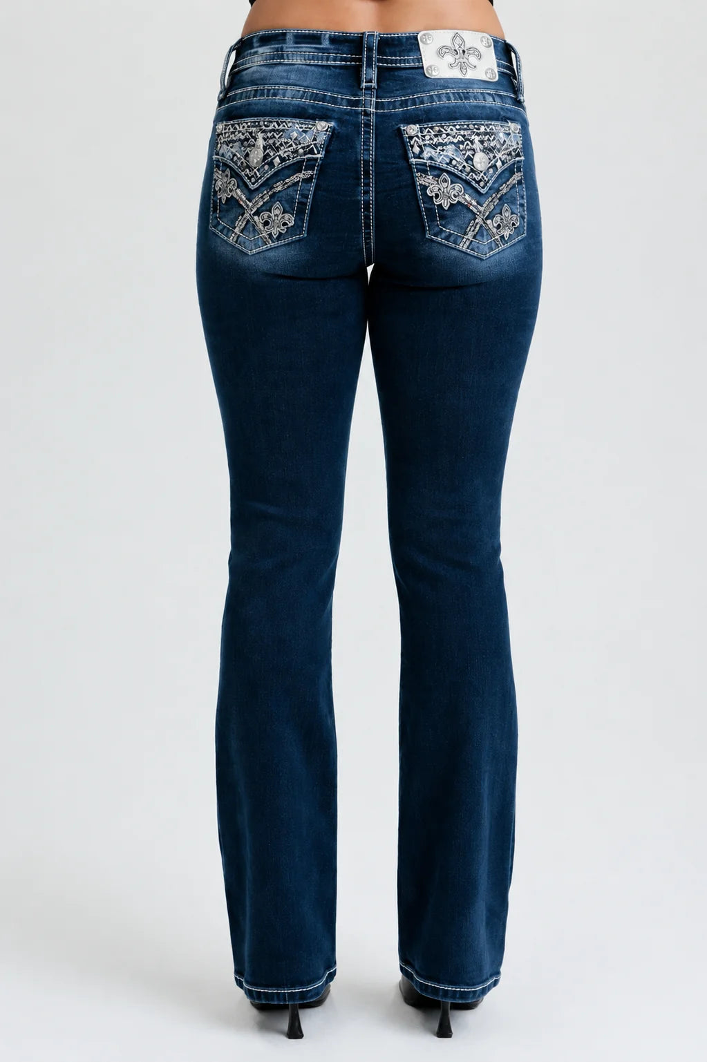 Miss Me Fleur De Lys Mid-Rise Bootcut Jeans 32"