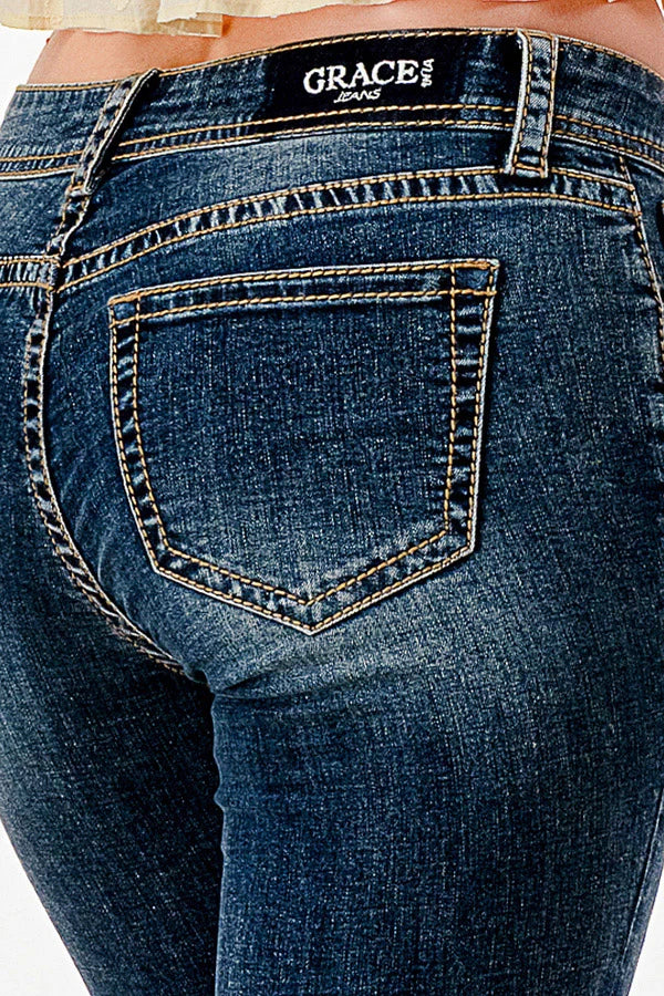 Grace in LA Flame Stitch Detail Straight Leg Jeans 30"