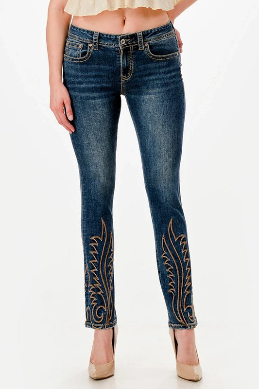 Grace in LA Flame Stitch Detail Straight Leg Jeans 30"