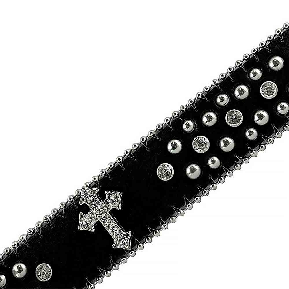 Y2K Black Cross Stones with Studs and White Stones Studded Rhinestones Belts