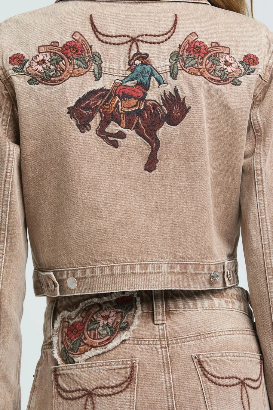Western Embroidery Camel Denim Jacket