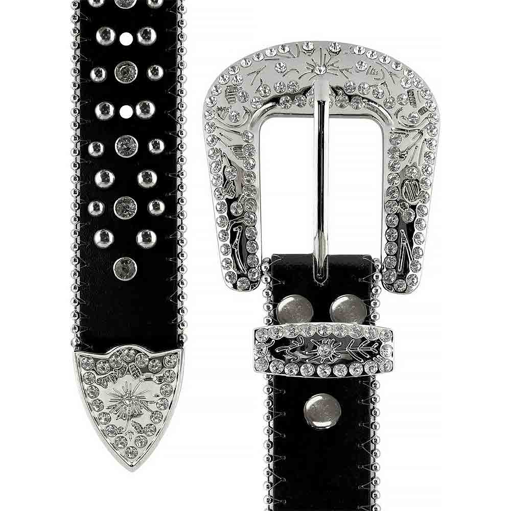 Y2K Black Cross Stones with Studs and White Stones Studded Rhinestones Belts