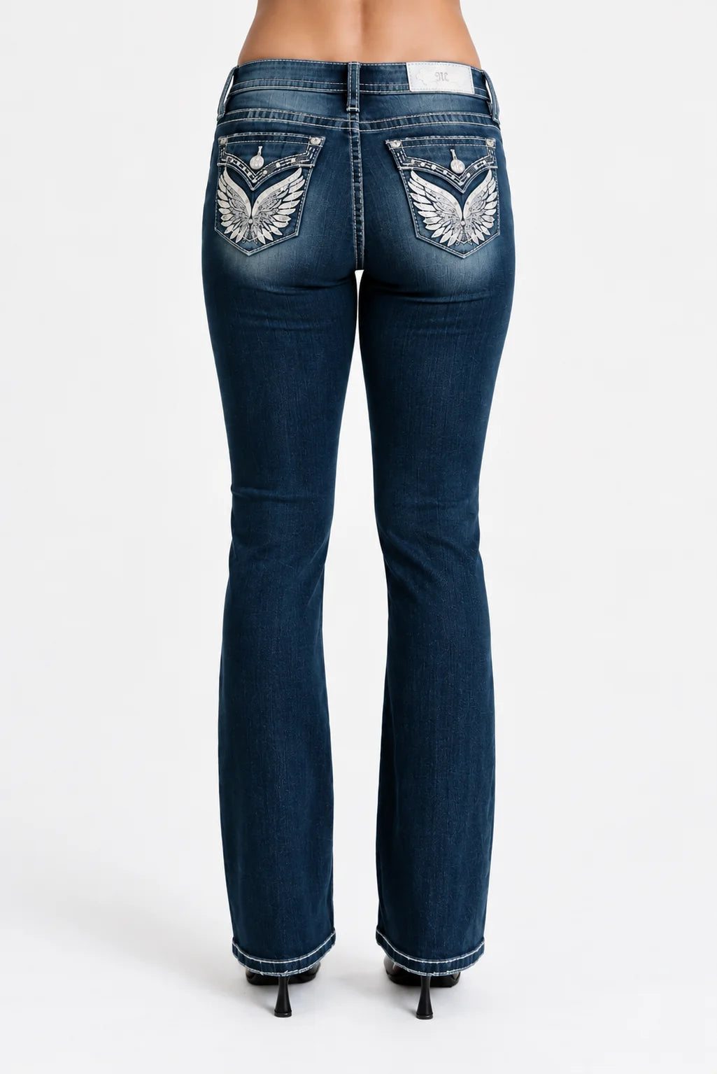 Miss Me Sparkle Angel Wing Mid-Rise Bootcut Jeans 32"