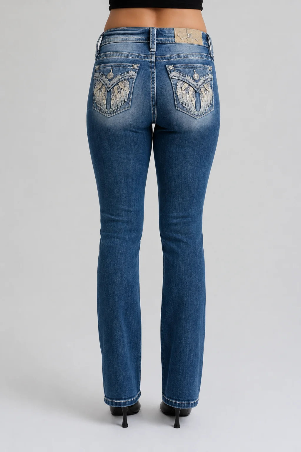 Miss Me Angel Feather Mid-Rise Bootcut Jeans 32"