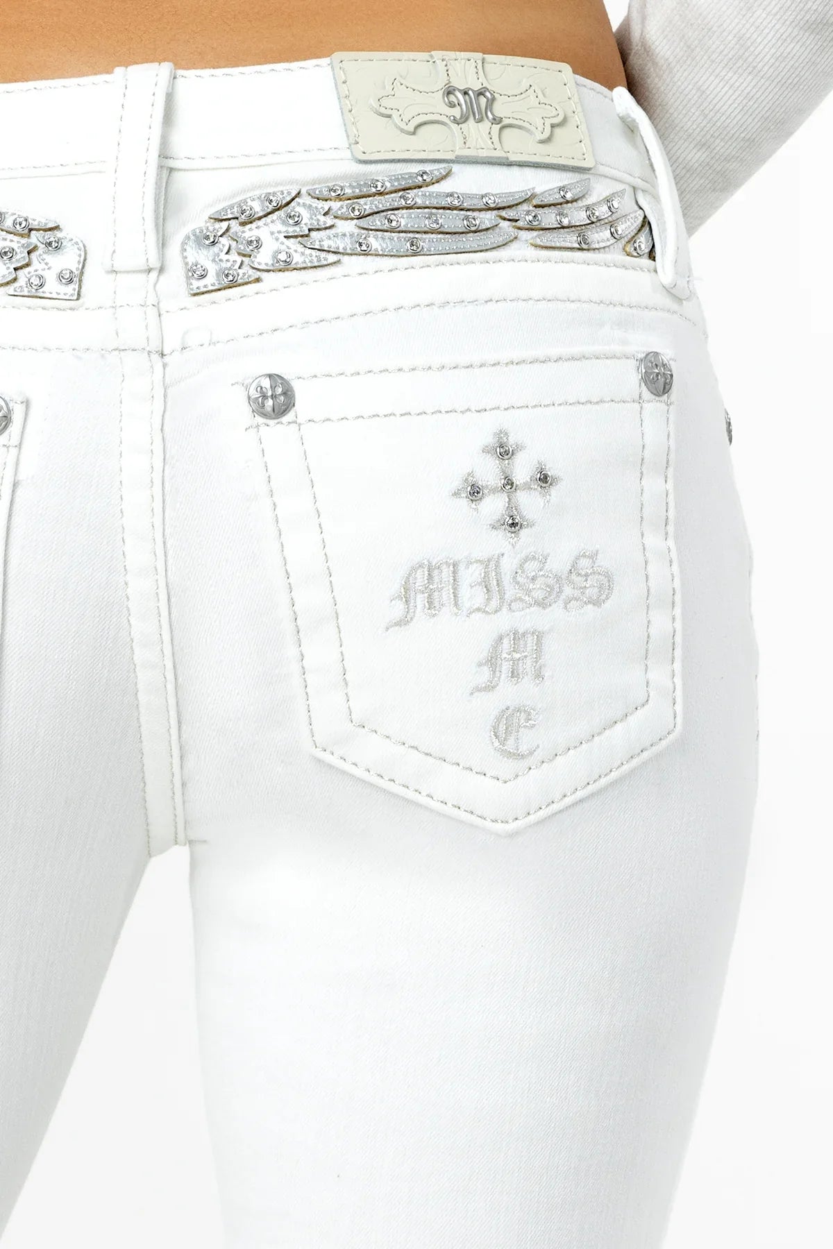 Miss Me White Sparkle Low Rise Bootcut Jeans 32"