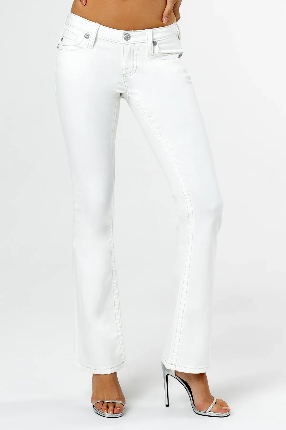 Miss Me White Sparkle Low Rise Bootcut Jeans 32"