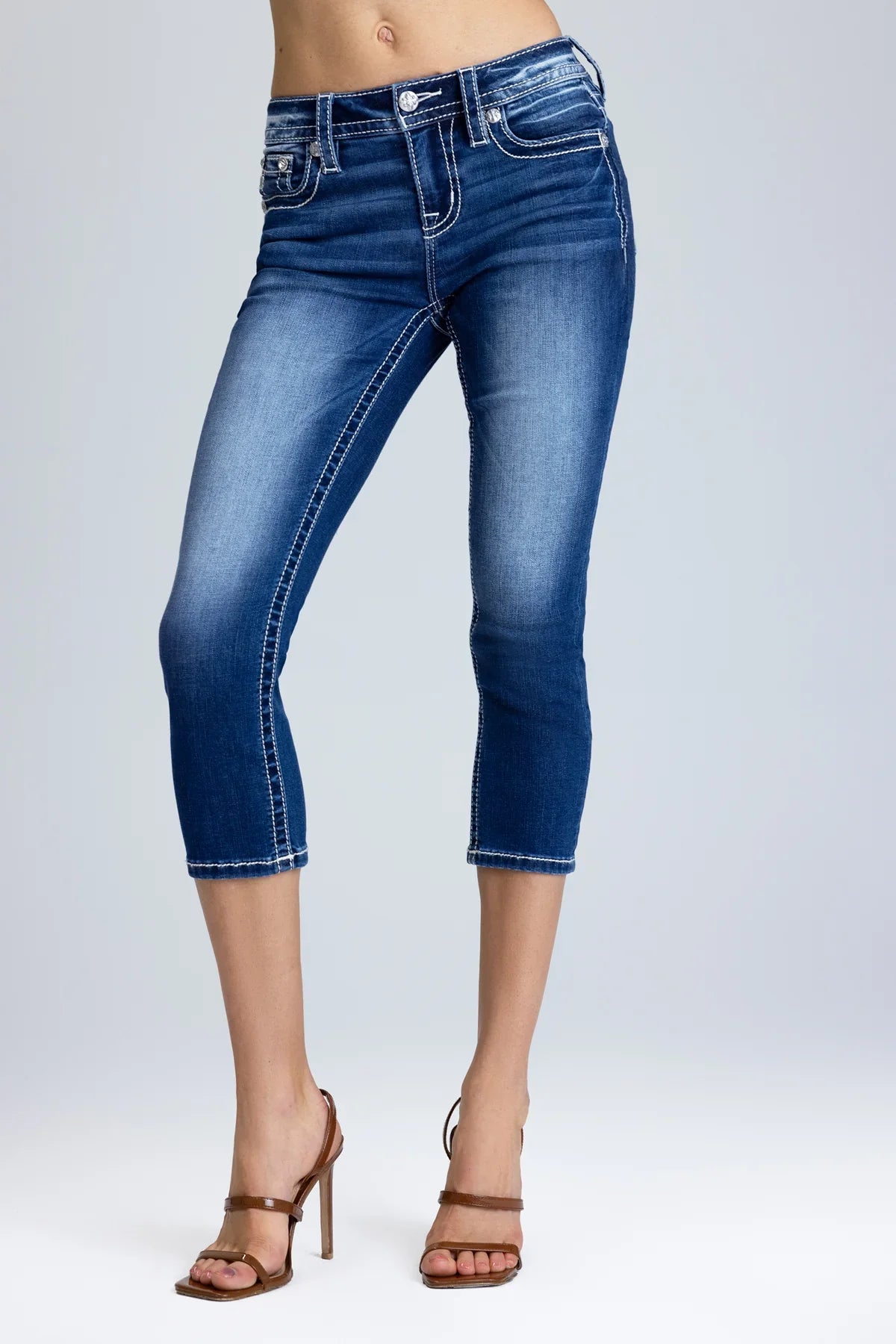 Miss Me Ellora Fleur Mid-Rise Capri Jeans