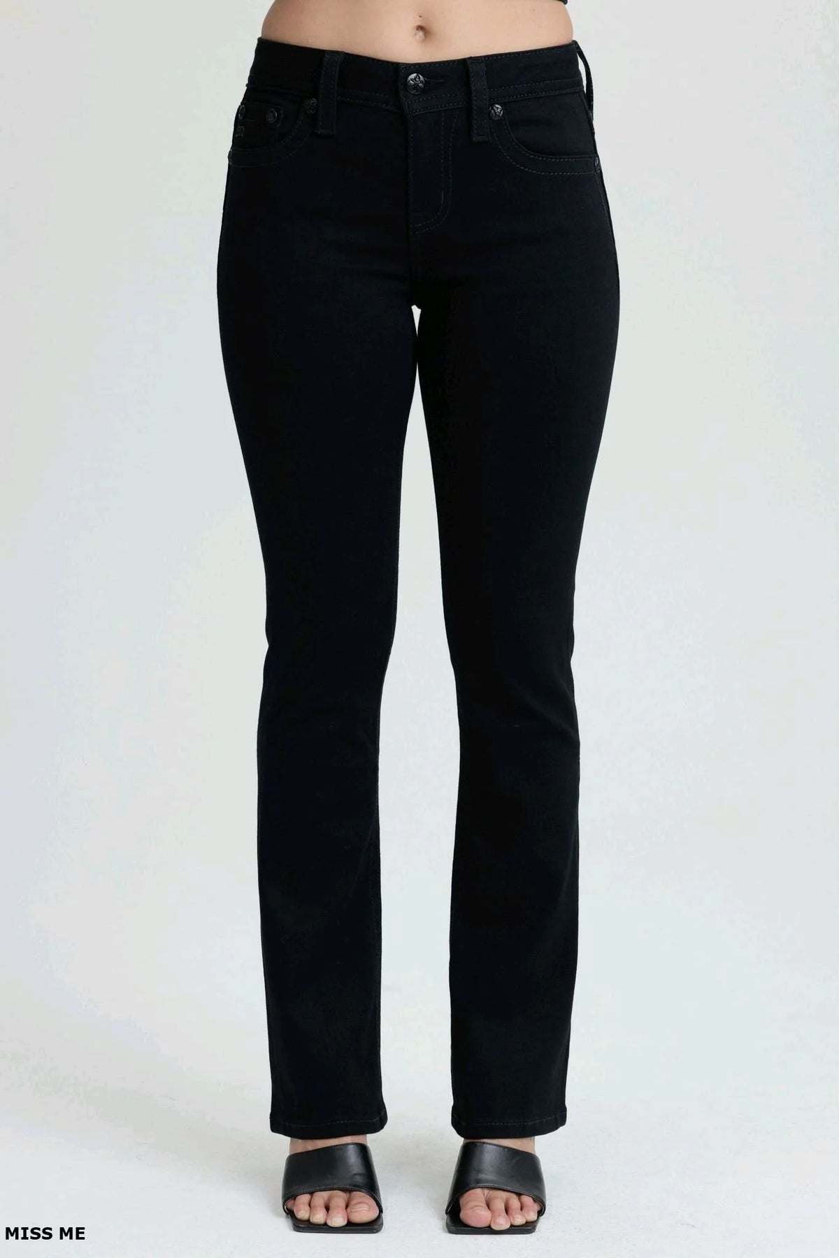 Miss Me Black Cross Mid-Rise Bootcut Jeans 30"