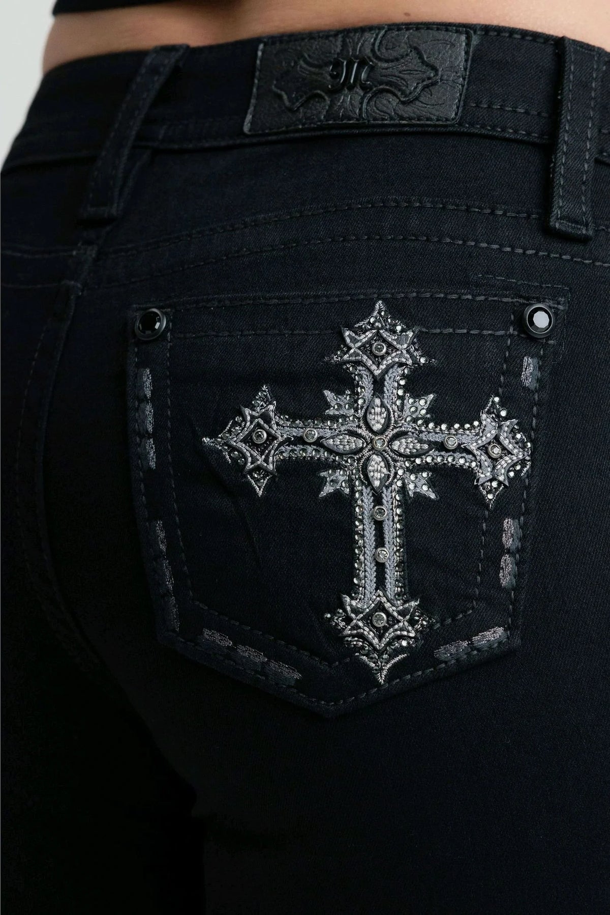 Miss Me Black Cross Mid-Rise Bootcut Jeans 30"