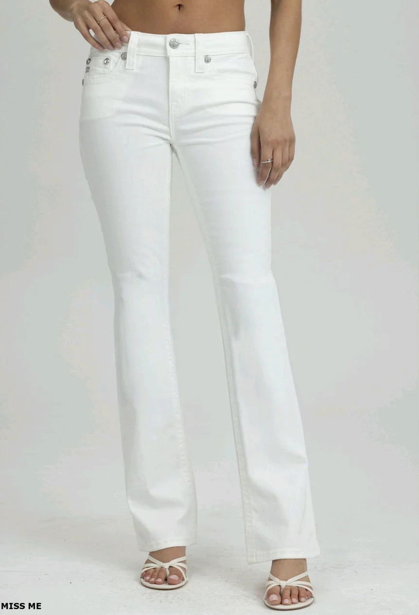 Miss Me Winter White Sparkles Mid-Rise Boot Cut Jeans 30"