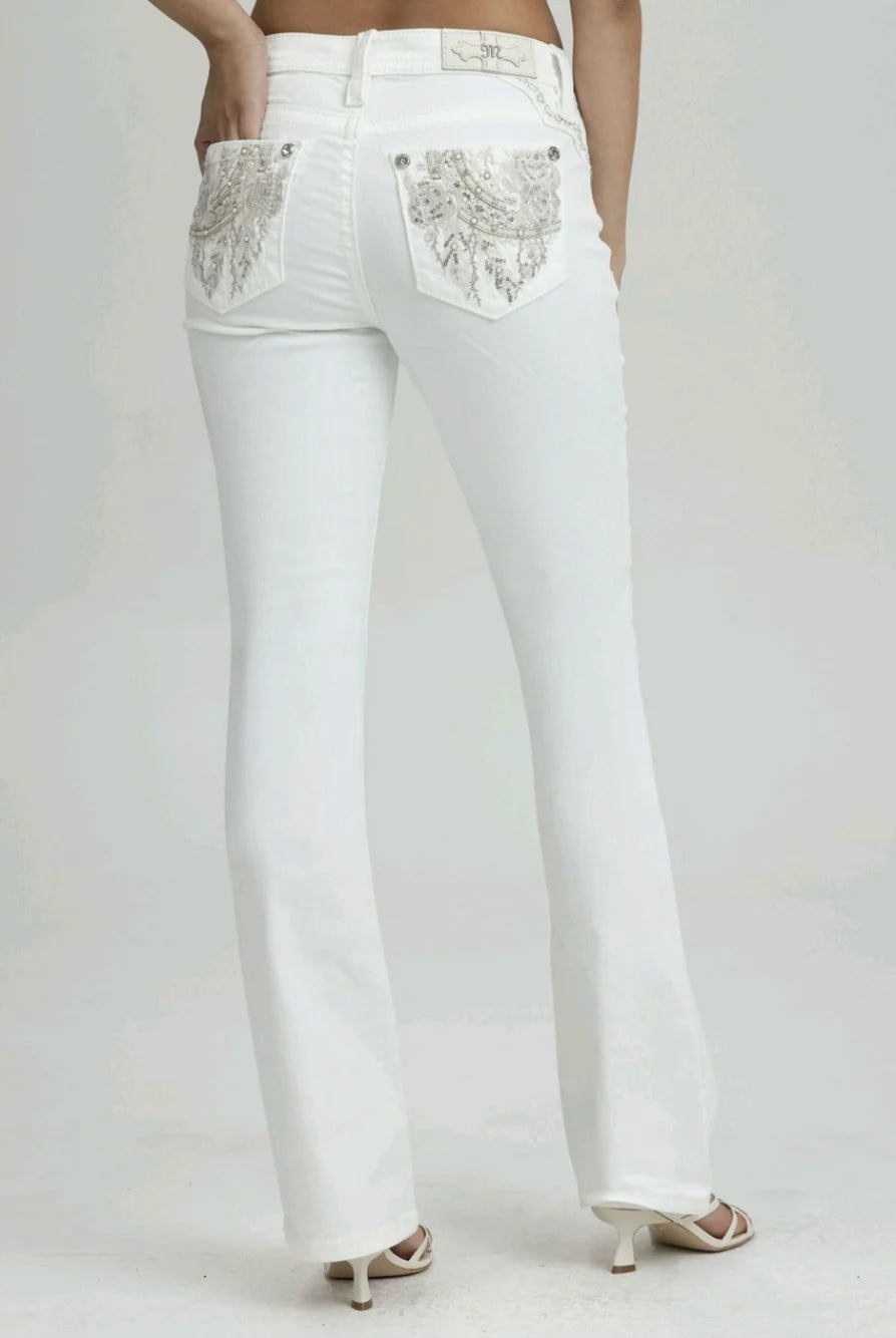 Miss Me Winter White Sparkles Mid-Rise Boot Cut Jeans 30"