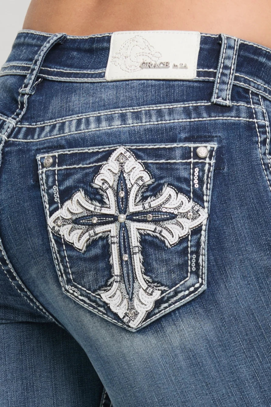 Grace in LA Cross Modify Mid-Rise Boot Cut Jeans 34"