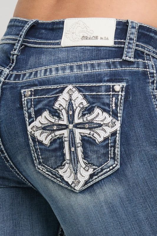 Grace in LA Cross Modify Mid-Rise Boot Cut Jeans 34"
