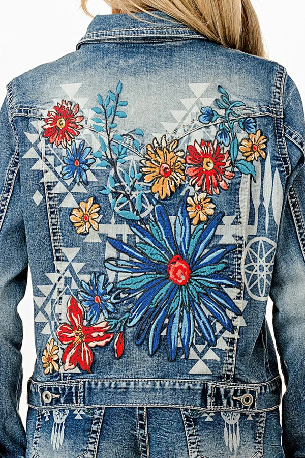 Floral Embroidery Detail Denim Jacket