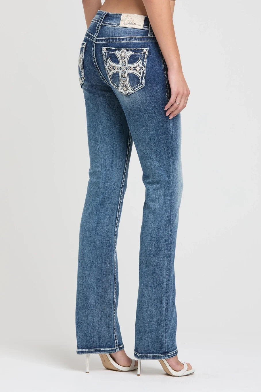 Grace In LA Cross Mid-Rise Boot Cut Jeans 30"