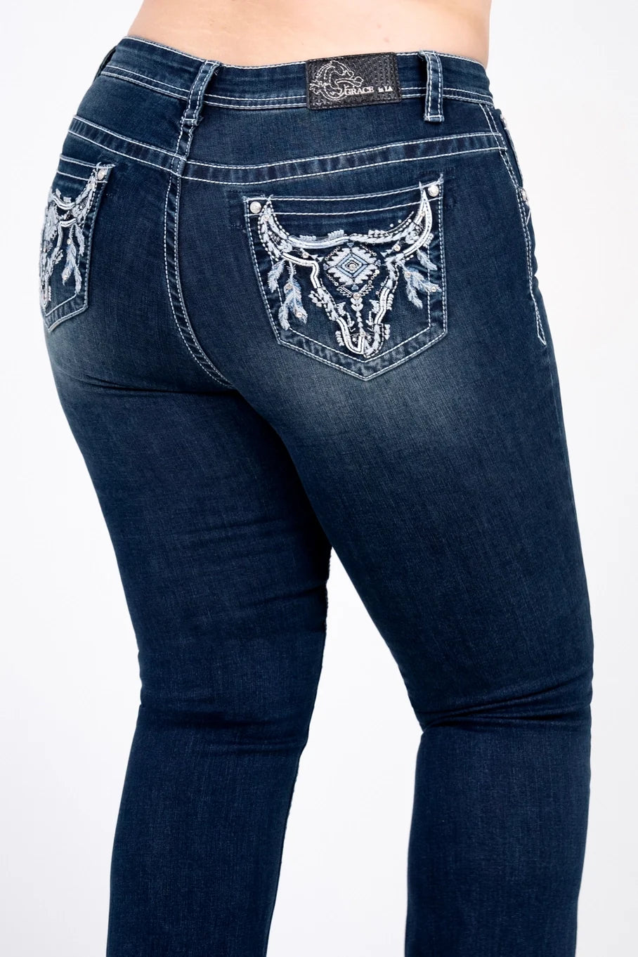 Grace In LA Steer Head Modify Plus Size Bootcut Jeans 32"