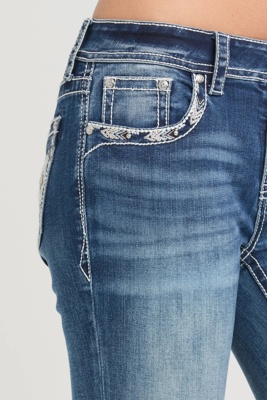 Grace In LA Cross Mid-Rise Boot Cut Jeans 30"