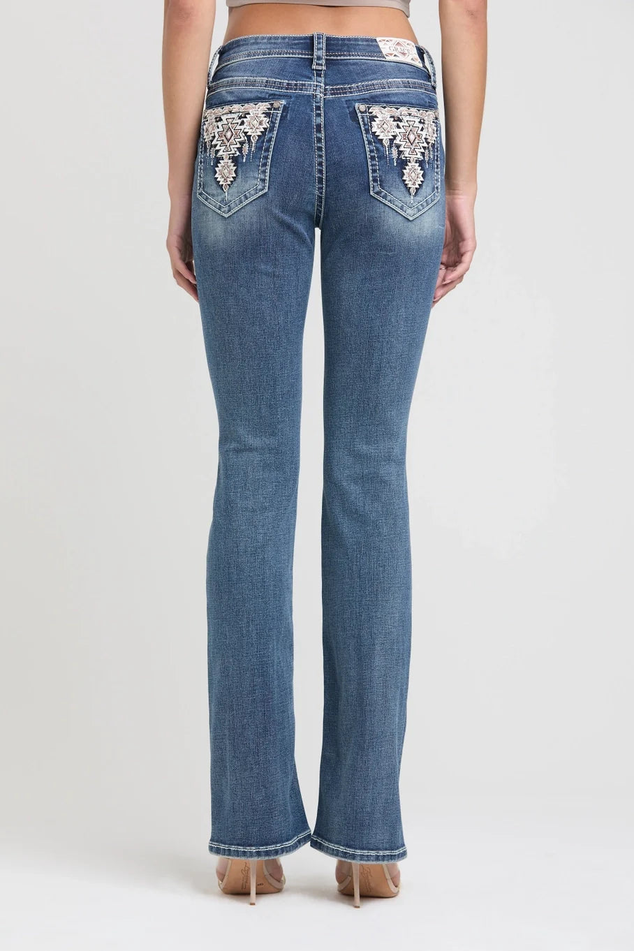 Grace in LA Aztec Mid-Rise Boot Cut Jeans 30"