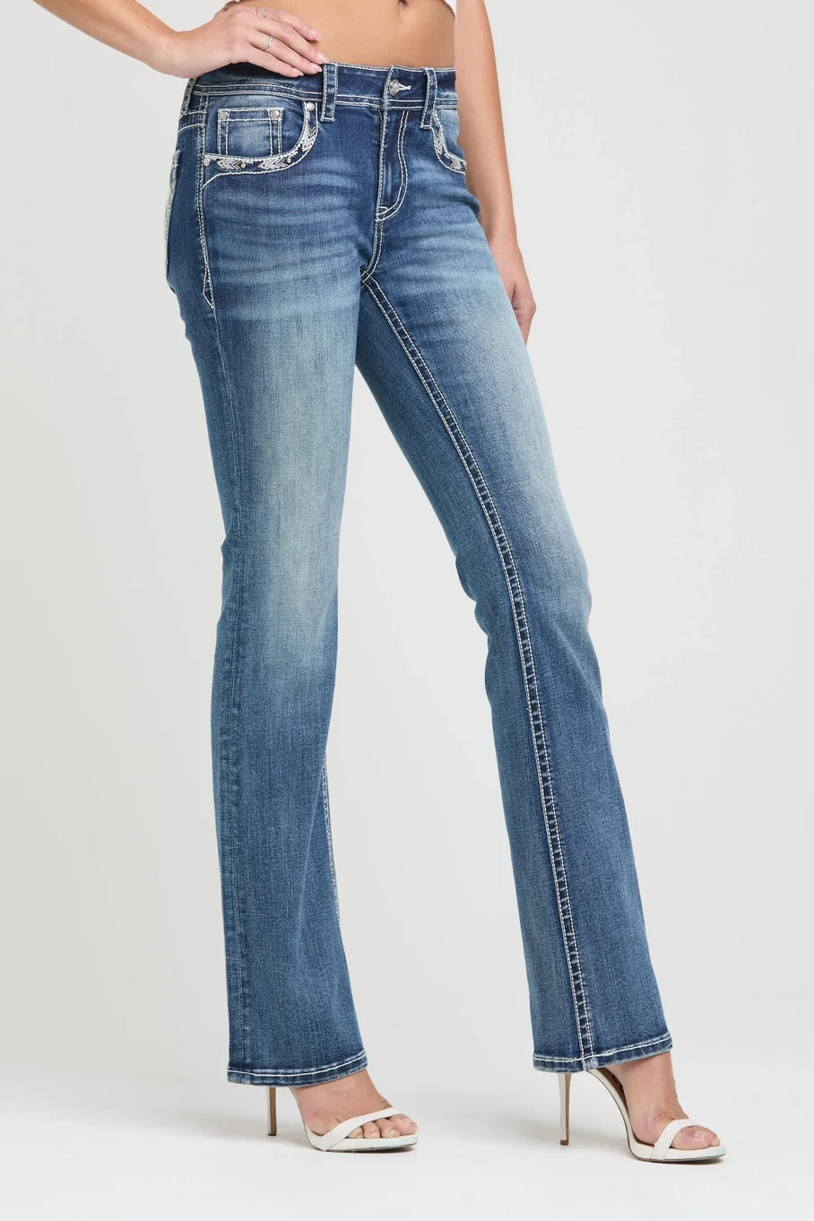 Grace In LA Cross Mid-Rise Boot Cut Jeans 30"
