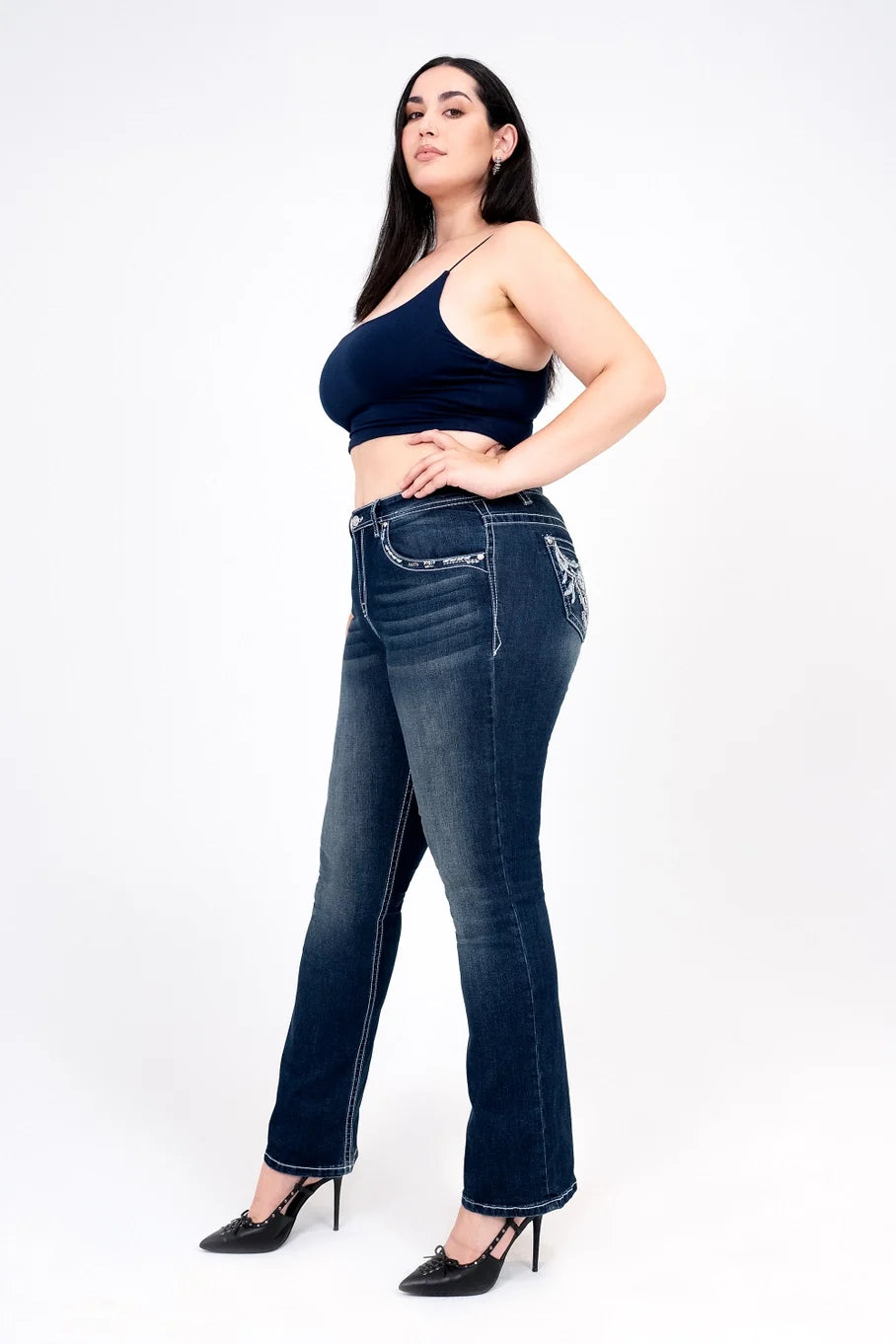 Grace In LA Steer Head Modify Plus Size Bootcut Jeans 32"