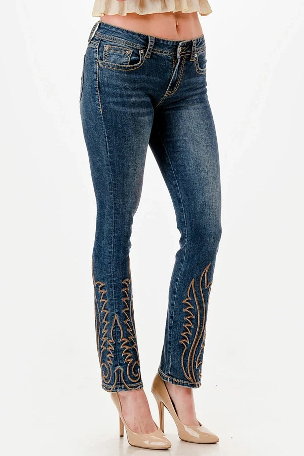 Grace in LA Flame Stitch Detail Straight Leg Jeans 30"